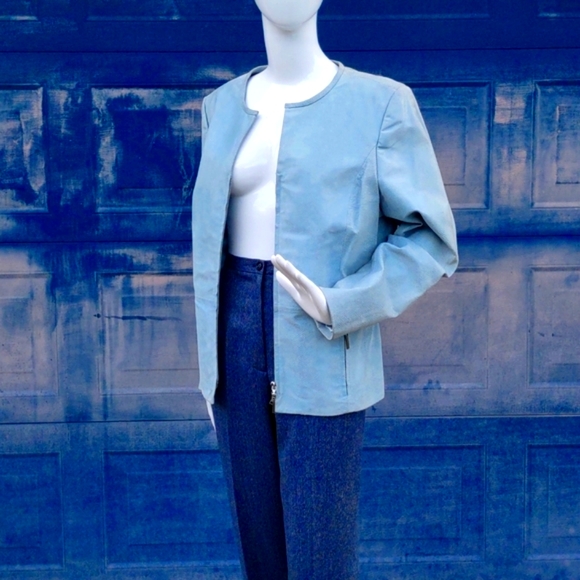 Tesori Ladies Zip Closure Genuine "Snakeskin" Leather Pale Blue Jacket/Coat - Picture 1 of 17